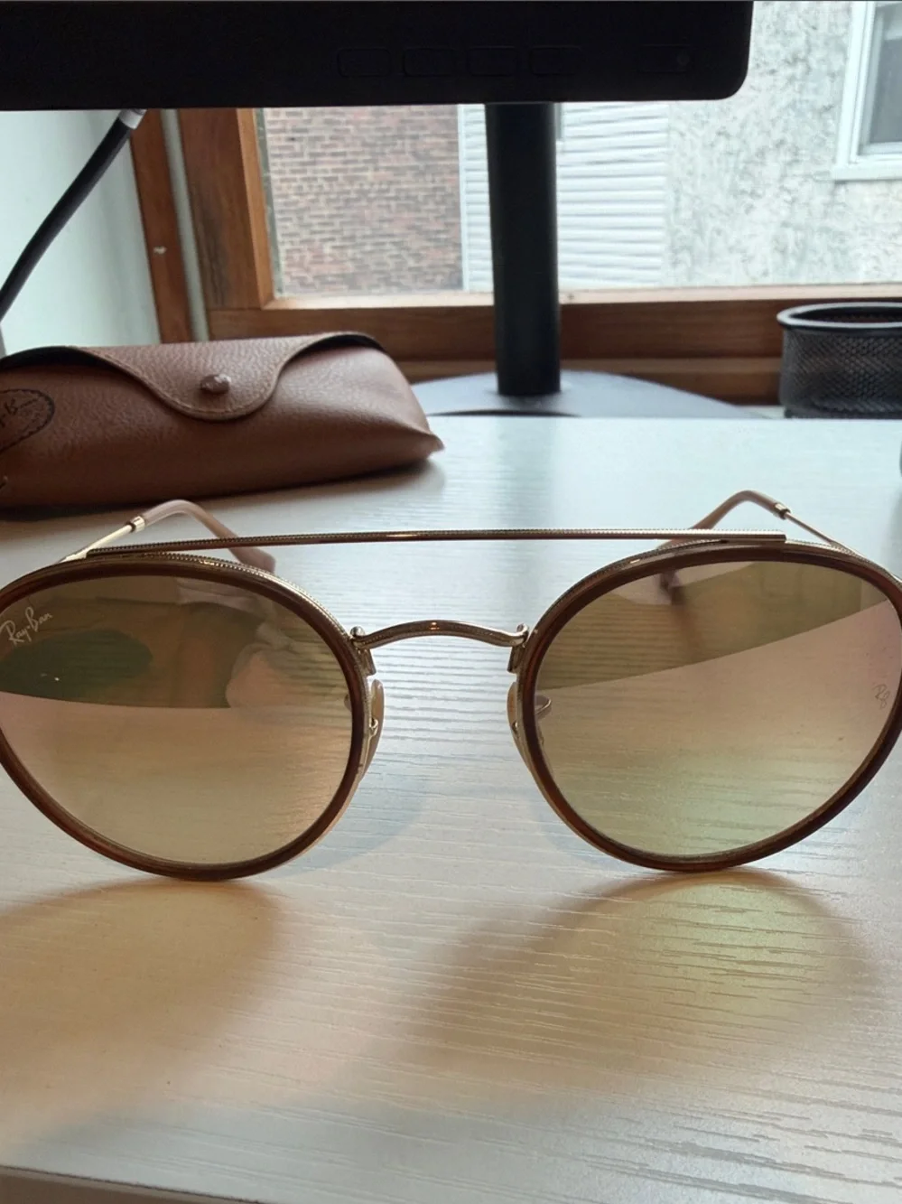 Ray-Ban Women’s Brown Frame with Orange Tinted Lens Round Sunglasses